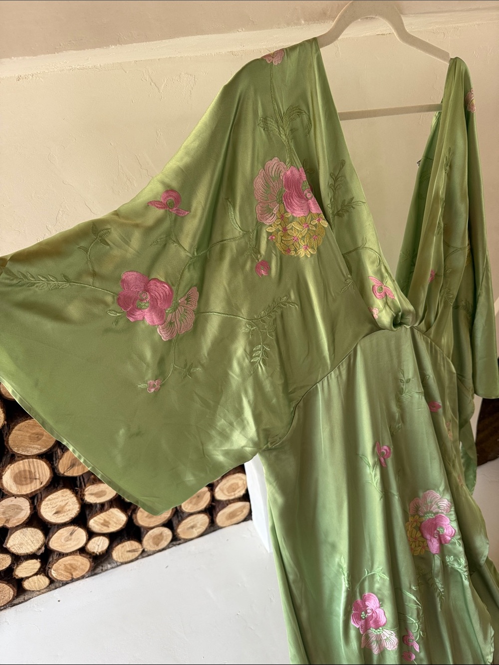 Gorgeous Satin Green Floral Embroidered Dress